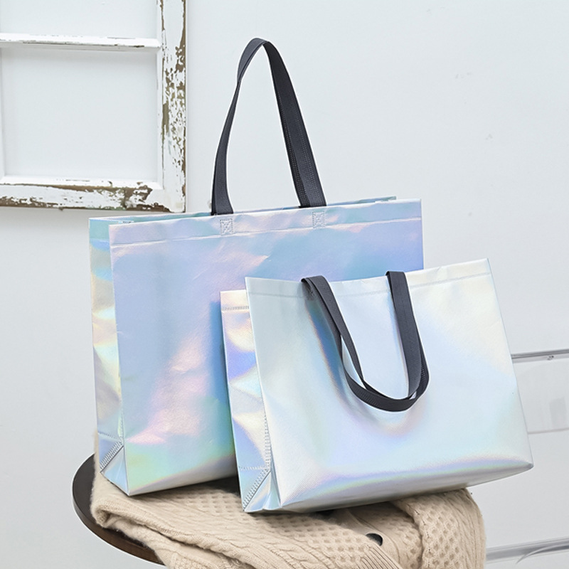[Colorful Laser] Long Handle Non-woven Handbag logo Trendy Brand Packaging Bag Women's Shoe Shop Shopping Gift Bag