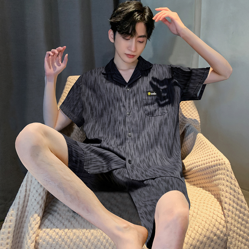 Ice Silk Short Sleeve Pajamas Men's Summer New Youth Silk Thin Boys Spring and Summer Outer Wear Home Clothes