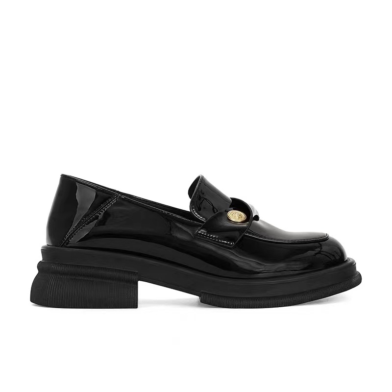 sheii Su Yinyin] Inner height increasing small gold coin thick bottom step heel lazy chunky heel loafers women's small leather shoes