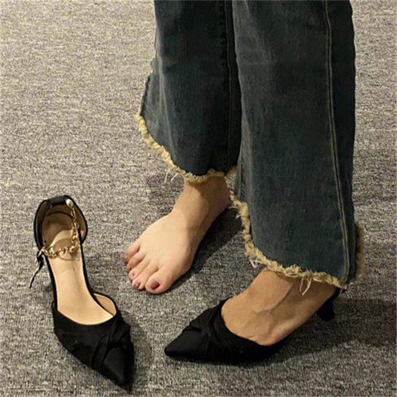 Elegant French style niche stiletto heel bridesmaid high heels women's Pearl fairy style matching skirt small heel versatile fashion single-layer shoes