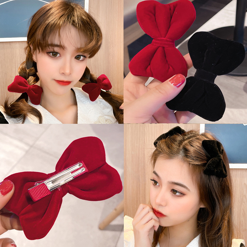 Red velvet bow hairpin girls' autumn and winter cute girls' baby back hairpin little girl headdress