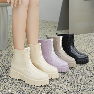 2024 New Fashionable Thick Bottom Rain Boots Women's Waterproof Middle Tube Non-Slip Jelly Soft Bottom Rain Boots Women's Summer Outer Wear