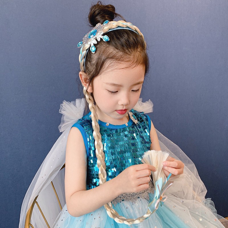 Girls' Frozen Same Style Snowflake Wig Braid Clothing Accessories Children's Princess Elsa Girls' Hair Accessories Trendy