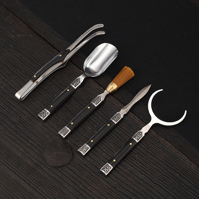 Brass Tea Ceremony Six Gentleman Copper Wood Tea Clip Tea Knife Tea Spoon Kung Fu Tea Set Accessories Cup Fork Pot Pen Tea Art Accessories
