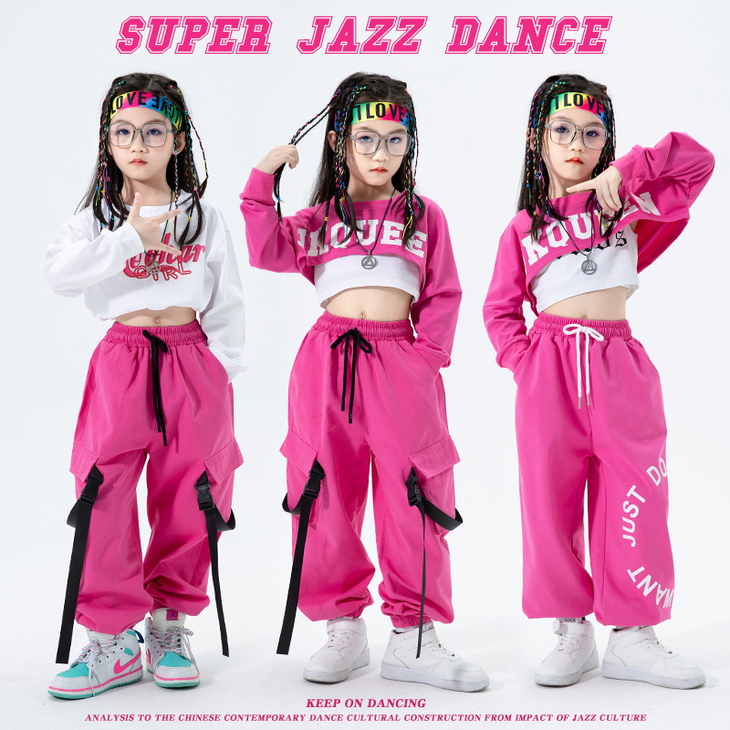 Girls' jazz Dance Costume Girls' Hip-hop jazz Suit Girls' Stylish Navel-exposed Costume Children's Hip-hop Fashion Clothing