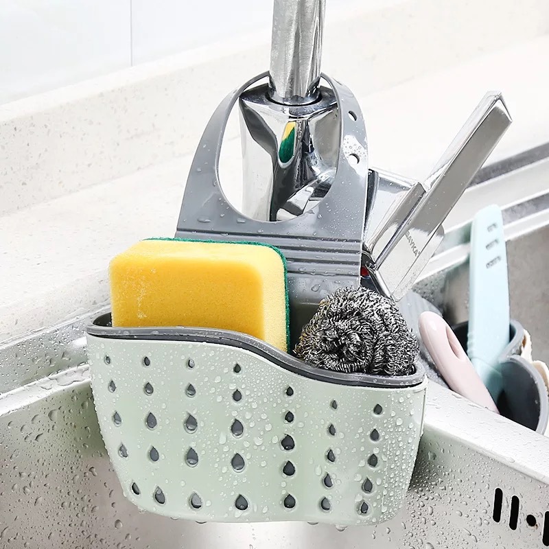 Adjustable snap-on double-layer faucet storage hanging basket kitchen sink rack sponge drain hanging bag