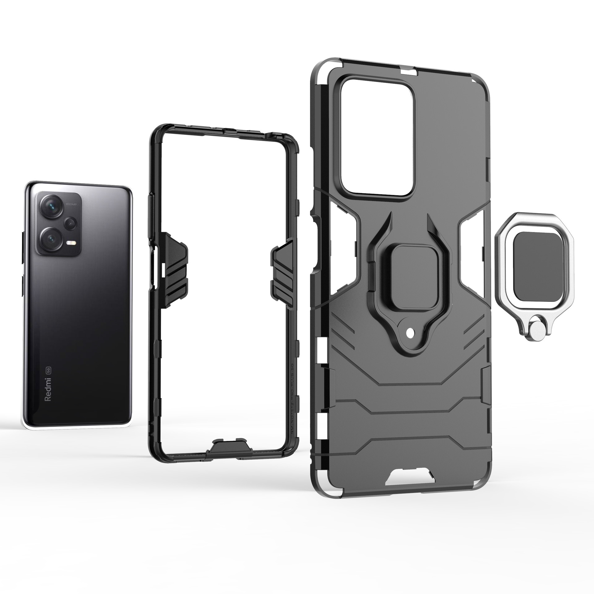 適用紅米note13pro+手機殼K60黑豹指環鋼鐵俠Redmi 12C防摔保護套