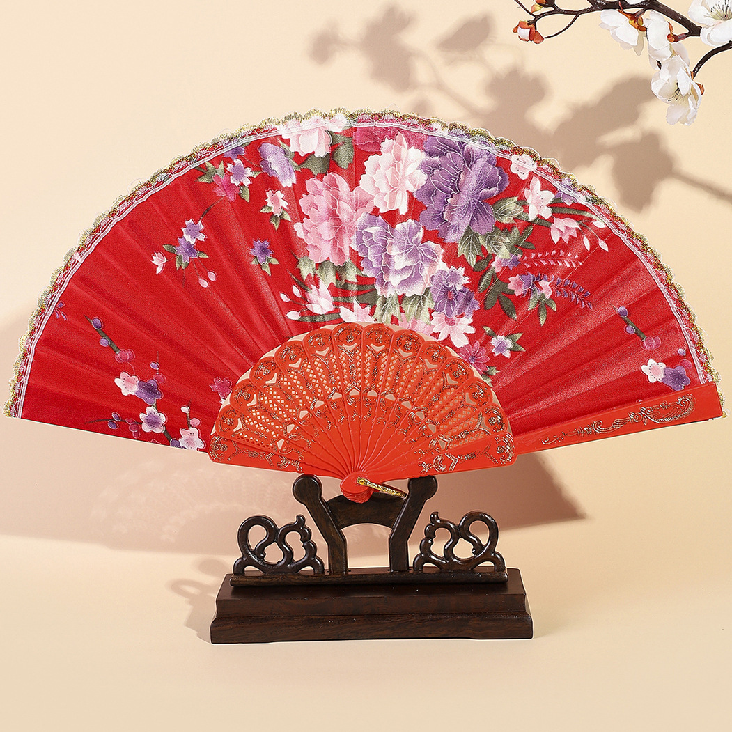 Silk Cloth New Chinese Style Gold Rim Classical Women's Folding Summer Fan Dance Performance Photography Photography Props Folding Fan Fan