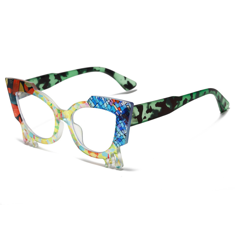 2024 cross-border new colorful pattern anti-blue flat mirror European and American trend irregular glasses frame BL2409