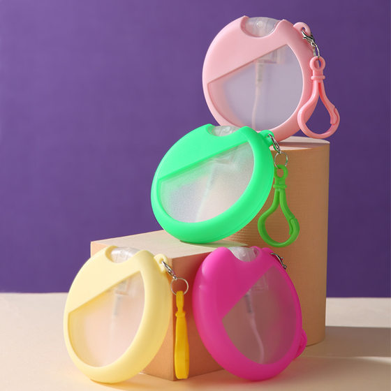25ml round card perfume bottle with silicone protective cover hook plastic bottle suit portable travel sub-bottle