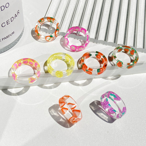 Han Zhishang Amazon New Articular Ring Women's European and American Cross-border Creative Personalized Summer Fruit Resin Ring