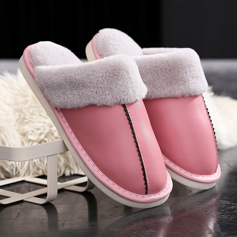 New Style Men's and Women's Couple's First Layer Sheepskin Genuine Leather Slippers Home Use Silent Wood Floor Fitting Room Cotton Slippers Winter