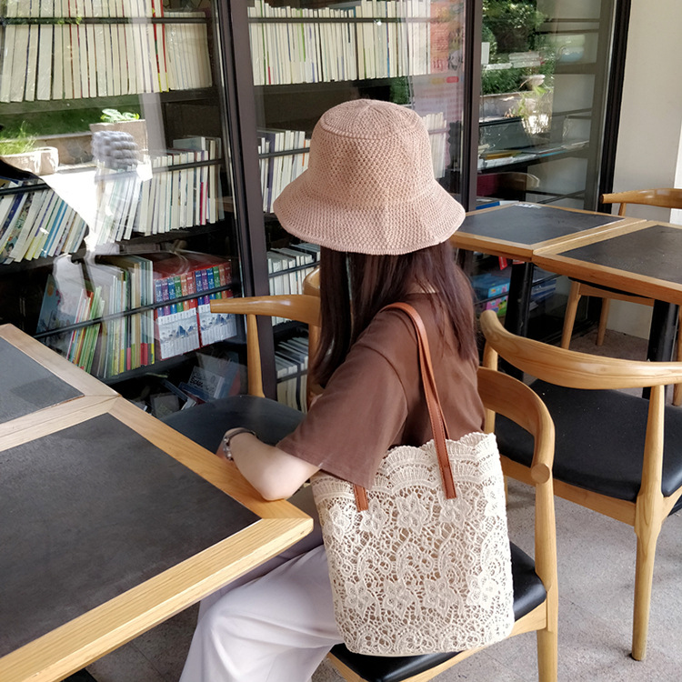 2024批發新款女包韓版森系蕾絲單肩包手提包女購物大容量水桶包女