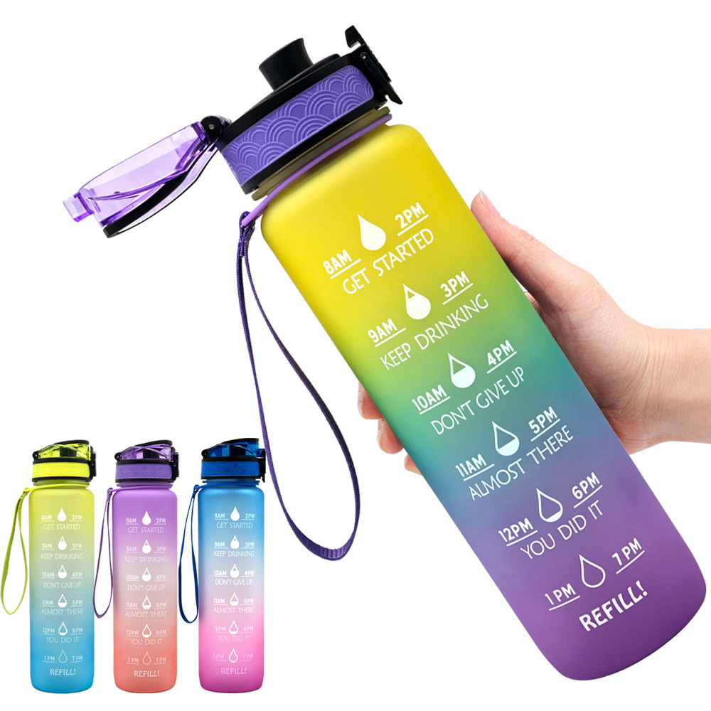 1L plastic kettle tritan frosted gradient bounce water bottle sports kettle space Cup cross-border travel Cup