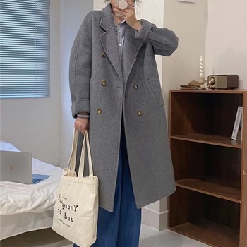 2023 autumn and winter new double-sided cashmere overcoat women's long high-end water ripple overcoat double-sided woolen overcoat women_voghion.com