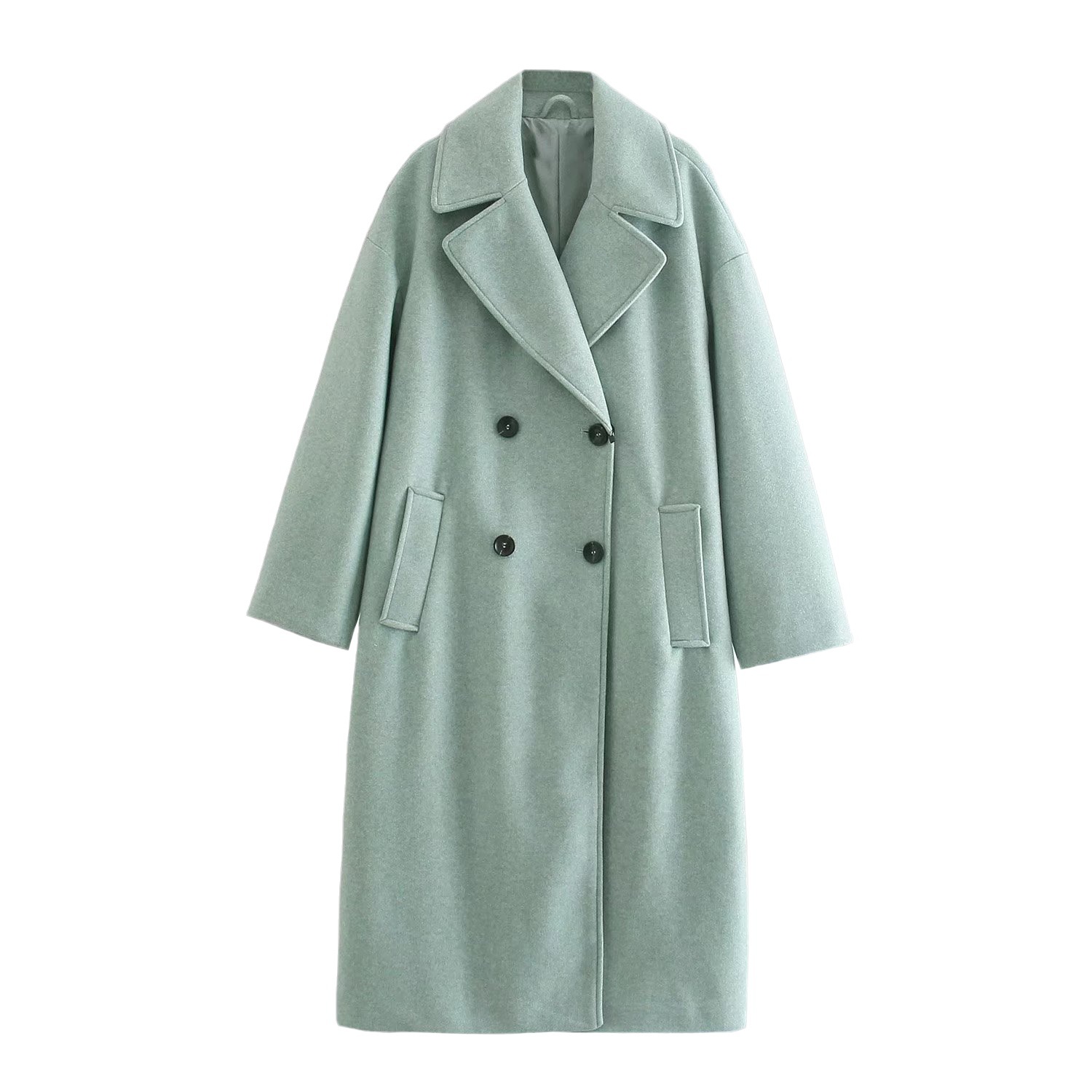Women's multi-color autumn and winter New lapel double-breasted long thickened woolen overcoat coat 3046293_voghion.com