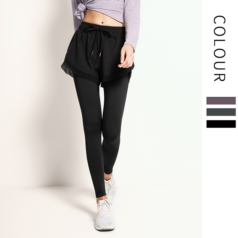 Fake two-piece fitness pants women's elastic tight running sports culottes outer wear quick-drying high waist hip lifting yoga clothes pants