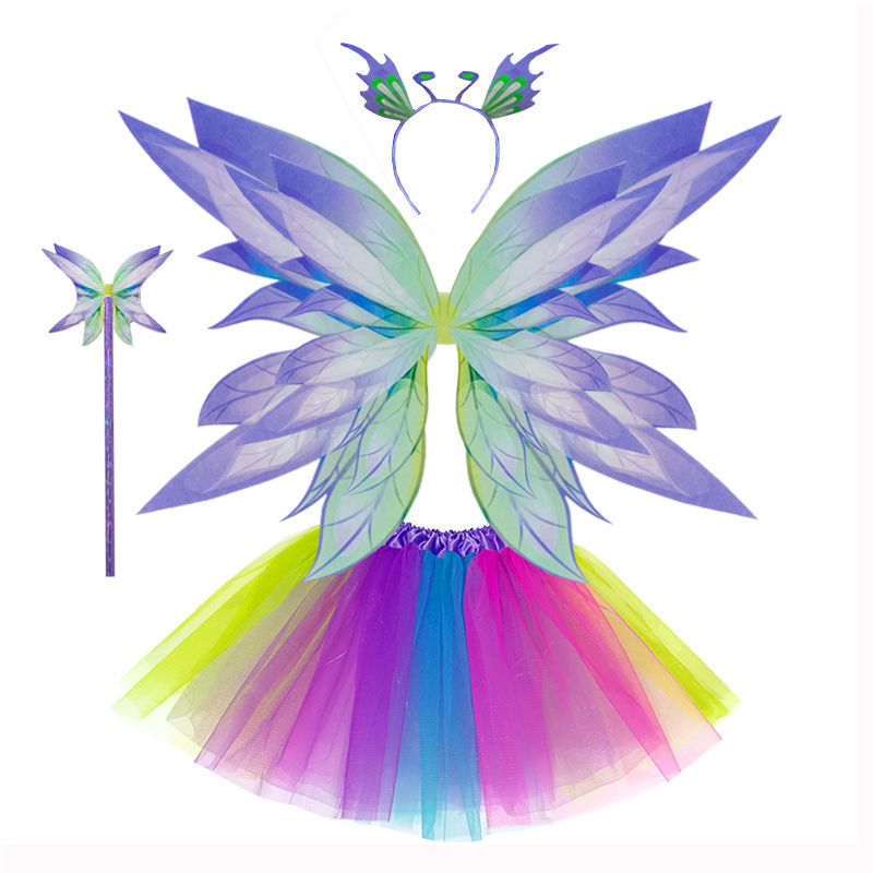 New Flower Fairy Luminous Wings Props Elf Back Decoration Princess Skirt Little Magic Fairy Suit Girl Festival Jointly