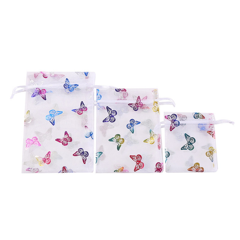 Bronzing Color Butterfly Organza Bag Beveling White Mesh Bag Jewelry Jewelry Bracelet Handstring Packaging Bag