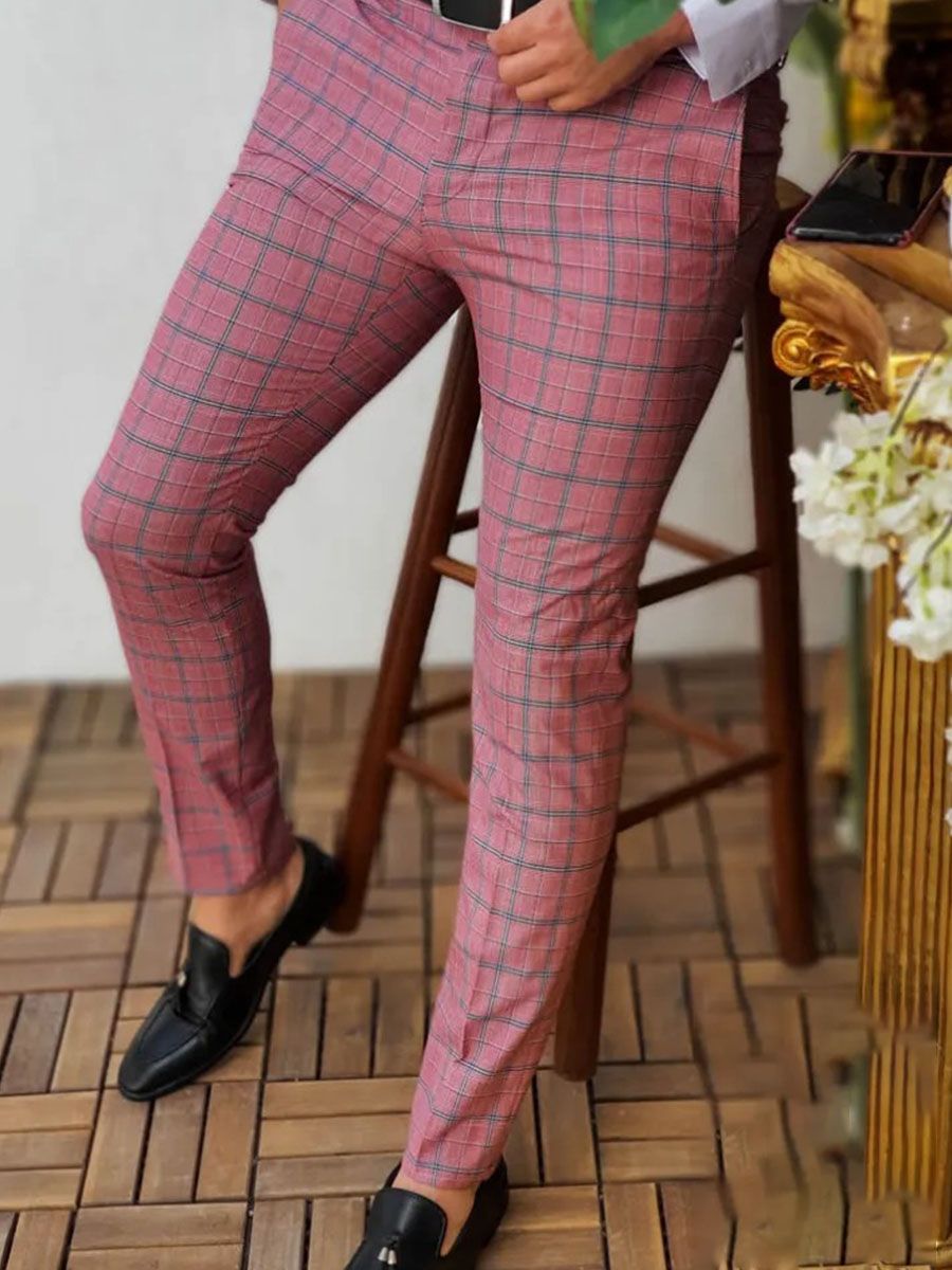 New European and American men's casual trousers plaid pants in stock