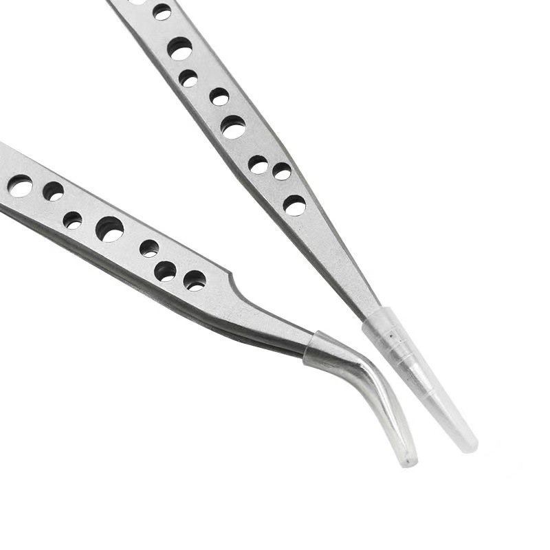 Stainless Steel Tweezers 9 Hole High Precision Elbow Straight Thickened Mobile Phone Repair Tool Grafting Eyelash Super Hard Special Tip