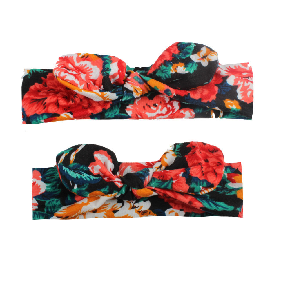 European and American New Flower Printed Parent-child Baby Hair Accessories Headwear Children's Printed Knot Rabbit Ears Hair Band 7 Colors