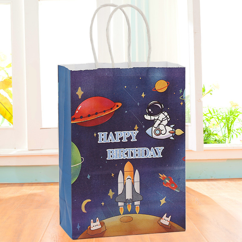 Anime Astronaut Kraft Paper Bag Storage Bag Cosmic Cartoon Shopping Clothing Packaging Bag Star Party Gift Bag