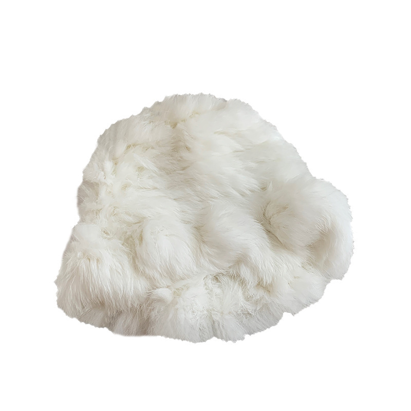 Autumn and winter cloud plush hat for women Korean style warm rabbit fur hat Japanese style big head circumference showing face small furry basin hat