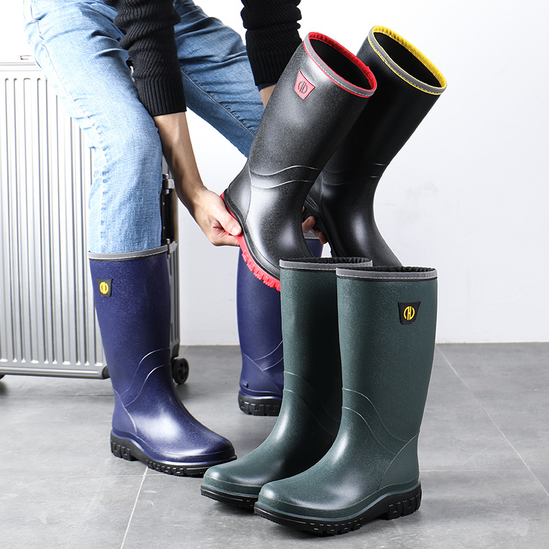 Adult fashion high-top rain boots Men's Outdoor non-slip waterproof shoes wear-resistant construction men's rain boots black sole rubber shoes