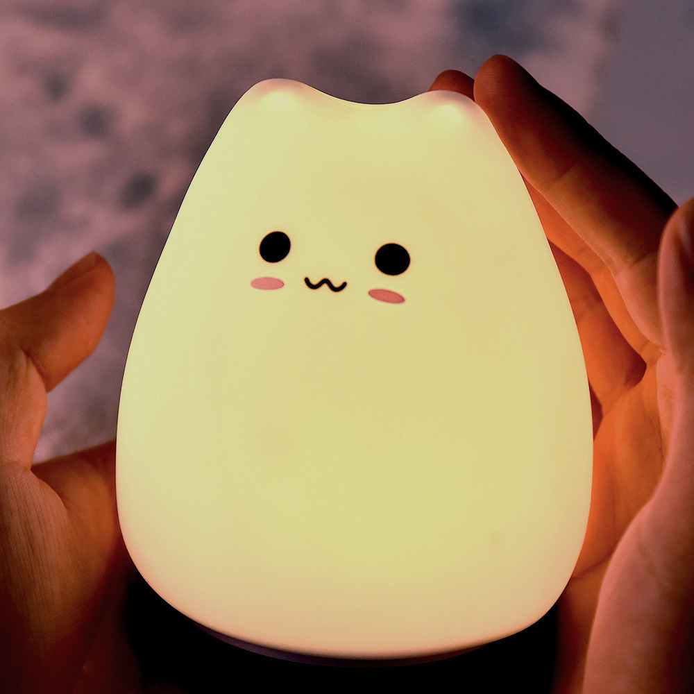 Colorful cute cat silicone night light children's bedroom Pat color-changing cute lantern baby Children's Day gift
