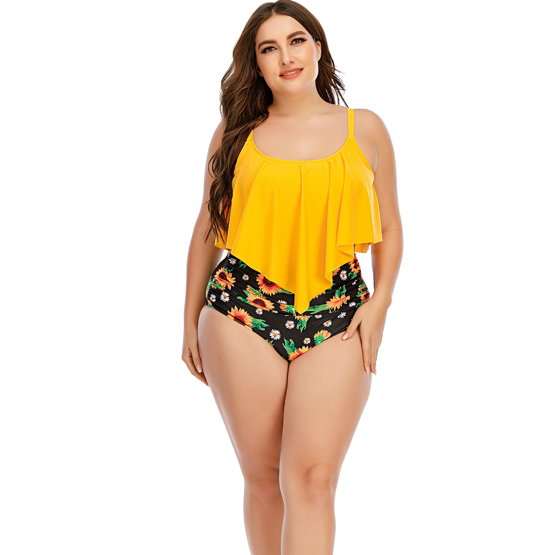 Sea Grove21054 Cross-border Swimming Small Fresh Women's European and American Large Size Swimsuit High Waist Printed Bikini Split