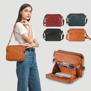 Three Layer Leather Crossbody Shoulder Clutch