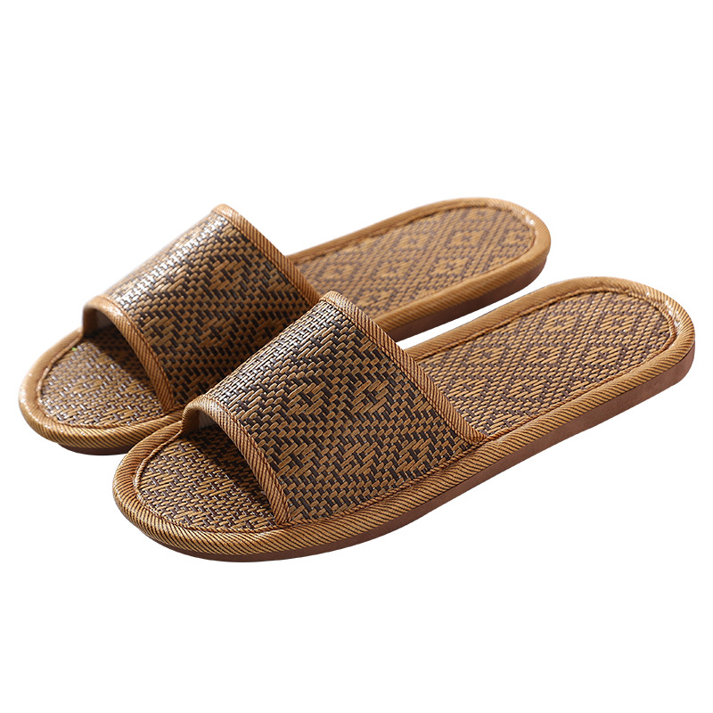 Rattan Grass Woven Sandals Summer Women's Indoor Household Non-Slip Wear-Resistant Thin Bottom Linen Bamboo Slippers for Men