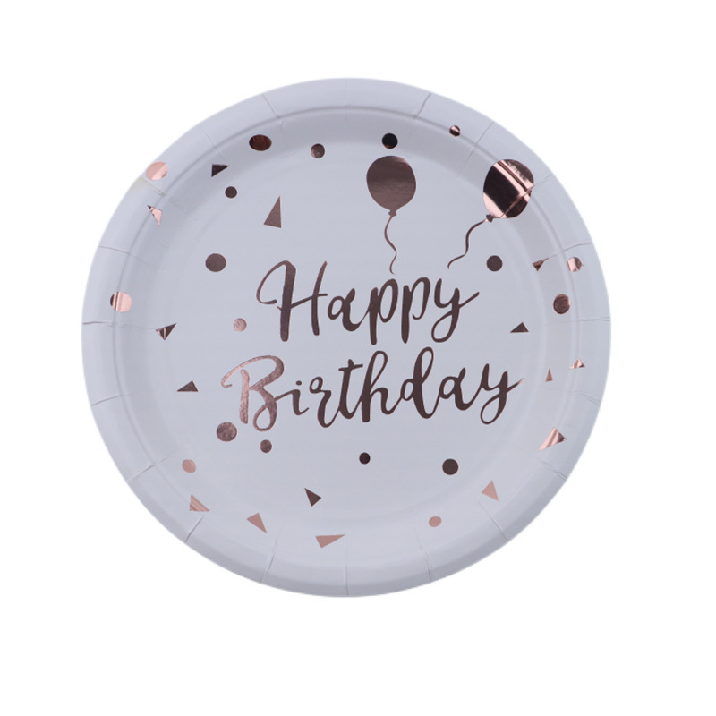 Bronzing Birthday Disposable Paper Plate Tableware Birthday Holiday Party Balloon Star Dot Pattern Dish Plate