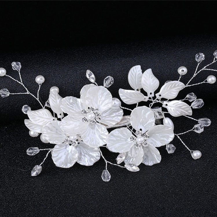 登厚メーカー直販花嫁結婚式の頭飾り貝殻花びら水晶ヘアピン飾りは結婚式の祝日に着用する|undefined
