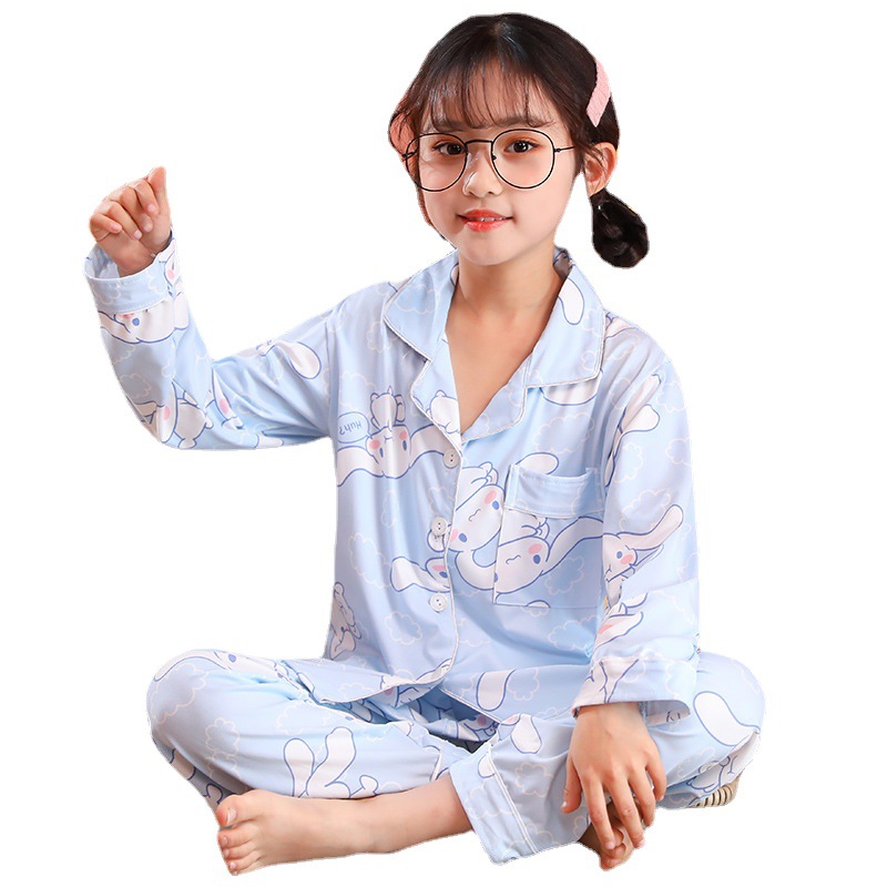 Southeast Asia Spring and Autumn Children's Pajamas Women's Imitation Cotton Cardigan Long Sleeve Cartoon Printed Sweet Home Clothes for Kids
