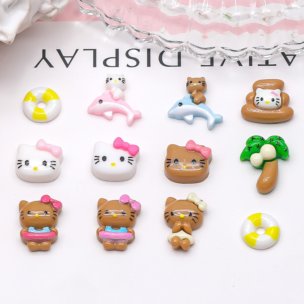 Hello Kitty manicure online celebrity cartoon jewelry Sanrio handmade painted resin Diamond cute KT cat accessories