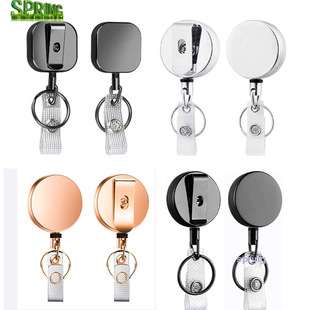 Cross-border Amazon 4cm round silver semi-metal retractable easy pull buckle + gun gray square easy pull key chain