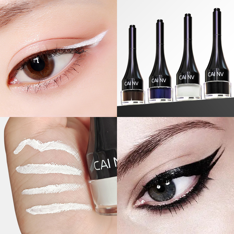 White eyeliner non-smudging waterproof black Brown blue flat head Eyeliner Liquid glue pen eyeliner female anti-smudging