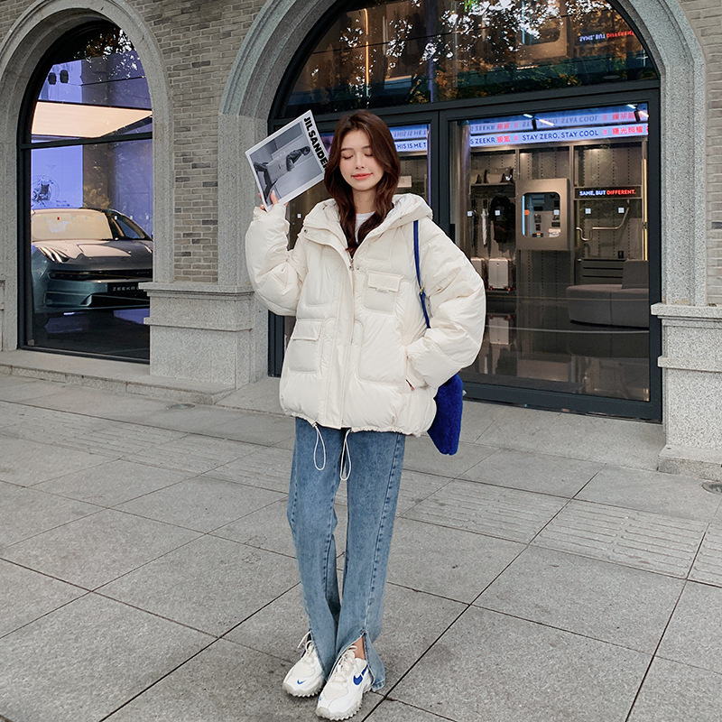2024 New Multi-Pocket Cotton-Padded Jacket Women's Short Korean Loose Cotton-Padded Clothes Winter plus size Hooded Bread Coat