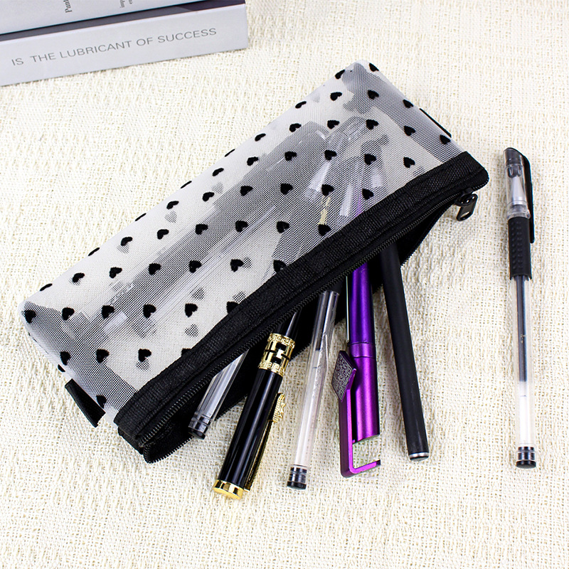 New Japanese and Korean style mesh transparent pencil case cosmetic bag stationery stationery bag simple large capacity pencil bag