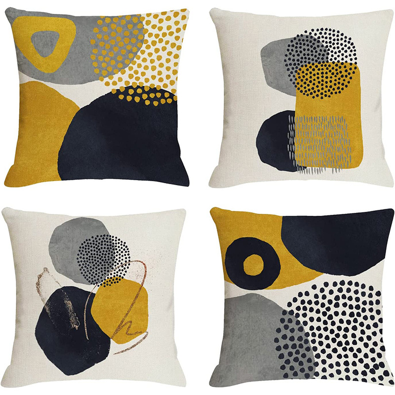 Nordic Cross-border Amazon Abstract Geometric Printing Pillow Case Morandi Linen Pillow Case Home Sofa Car