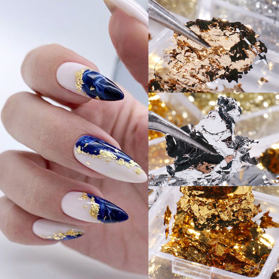 Cross-border new nail glitter ins gold and silver gold foil silk platinum fragments 6 grid boxed nail jewelry nail