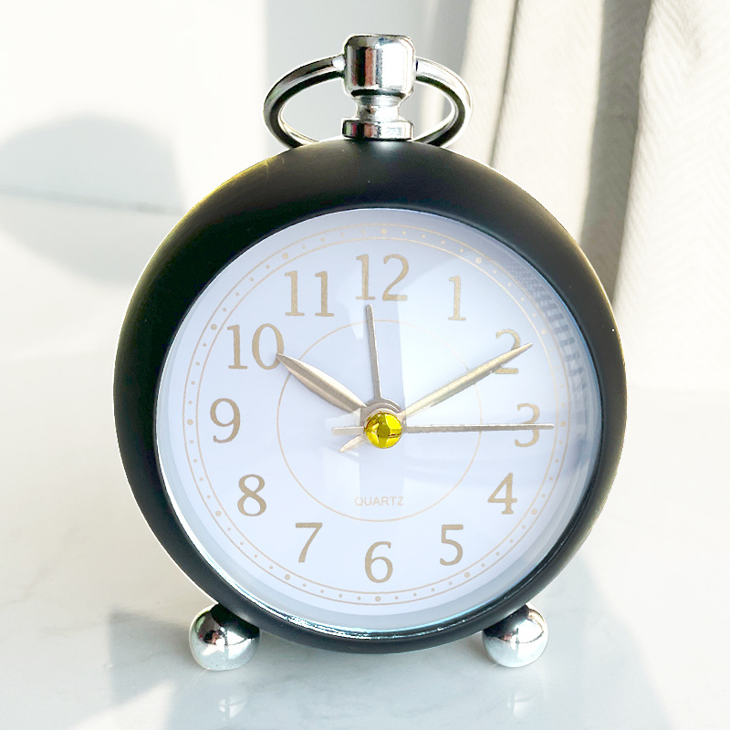 Factory direct metal silent alarm clock with night light spherical bronzing clock face students Children's desktop alarm clock