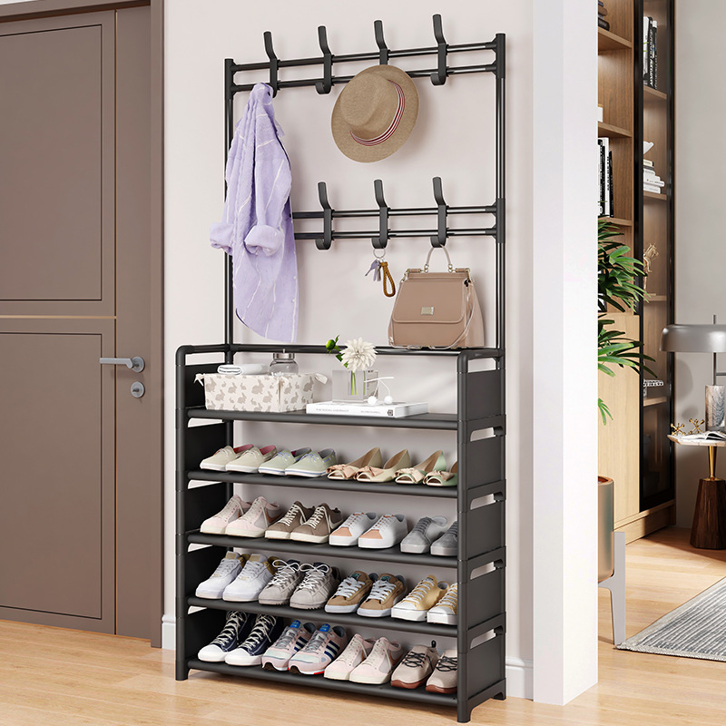 Simple Coat Rack Multi-layer Floor Hanger Assembled Shoe Rack Integrated Storage Multi-functional Small Shoe Rack