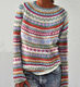 Amazon European and American new sweater women's wish hot sale round neck color matching loose fashion pullover sweater