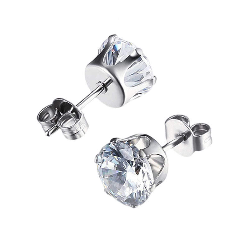 Foreign trade crown six-claw stainless steel zircon earrings small earrings earrings color diamond ear bone nails women's fashion jewelry wholesale