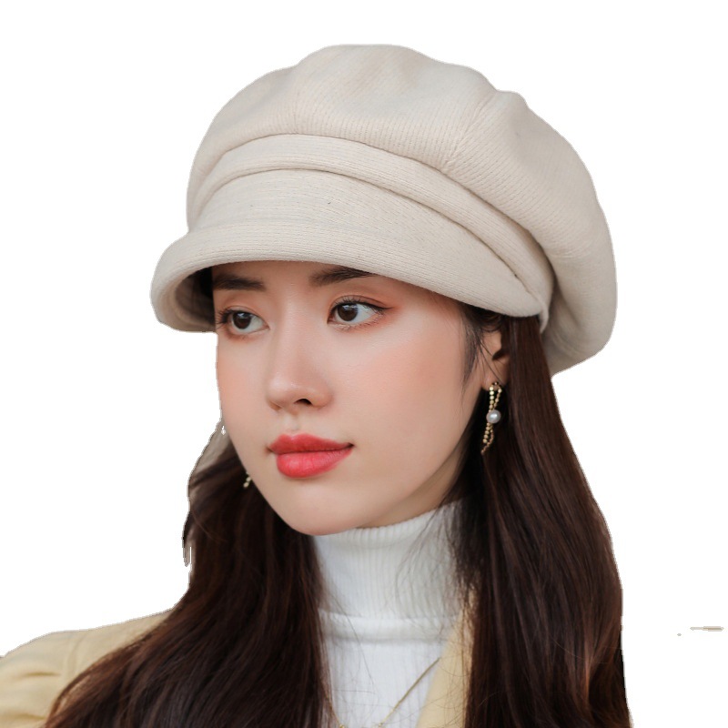 Fashionable Autumn and Winter Warm Roll-up Octagonal Cap Women's Fashionable Japanese-style Newsboy Cap Solid Color Curled Beret Winter Hat