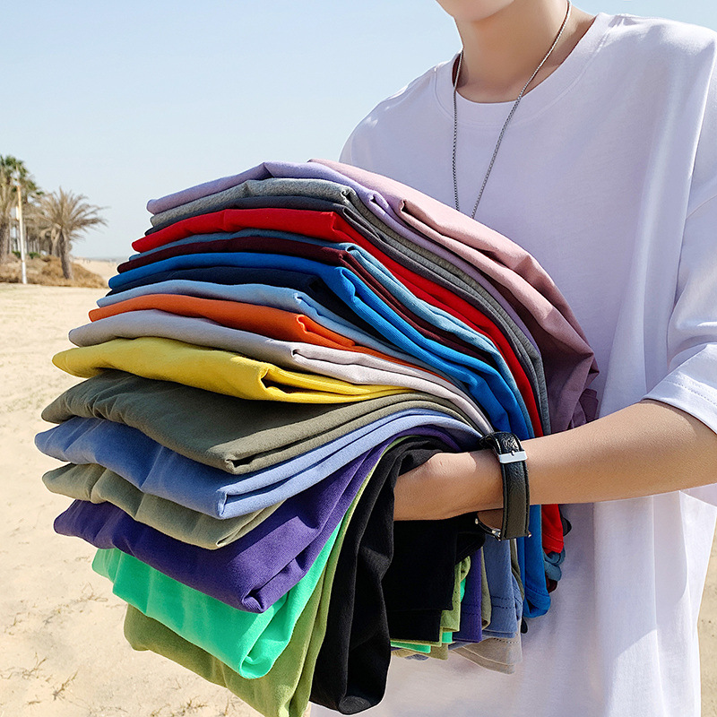 2024 Summer Loose Large Size Lovers Solid Color Round Neck Ins Short-sleeved T-shirt tee DT01