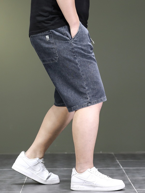 Large Size Men's Spring Waist Summer Thin Five-point Pants Men's Plus Size Large Size Loose Straight Five-point Denim Pants